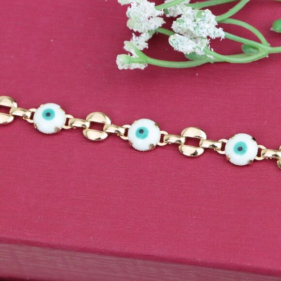 "Turquoise Evil Eye Rose Gold Bracelet with Glossy Gold Accents, XPBL1026 - Picture 9 of 12
